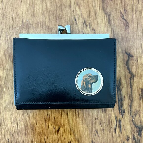 Ledorna Black Leather Wallet, Tri-fold with Irish Setter on Front NWOTS - Picture 2 of 10